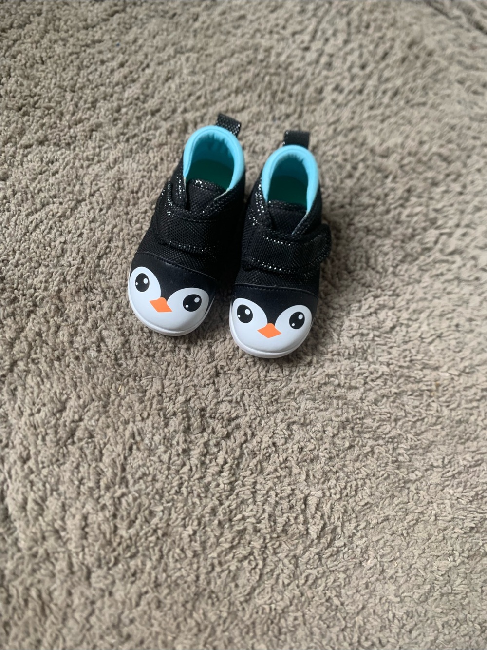Kids Penguin Slip-On Sneakers - Black & Aqua Accent
